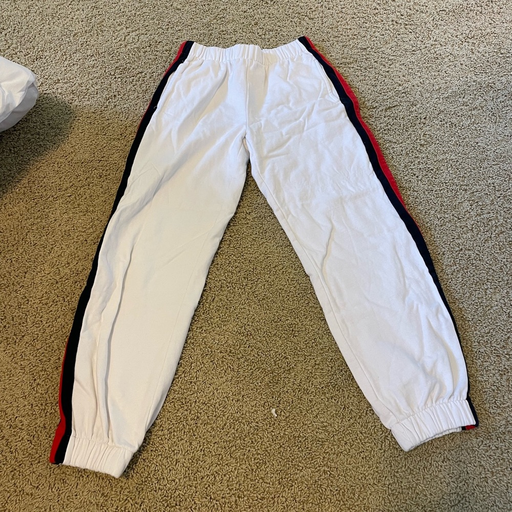 Brandy Melville White with Black and Red Stripe on Side Sweatpants